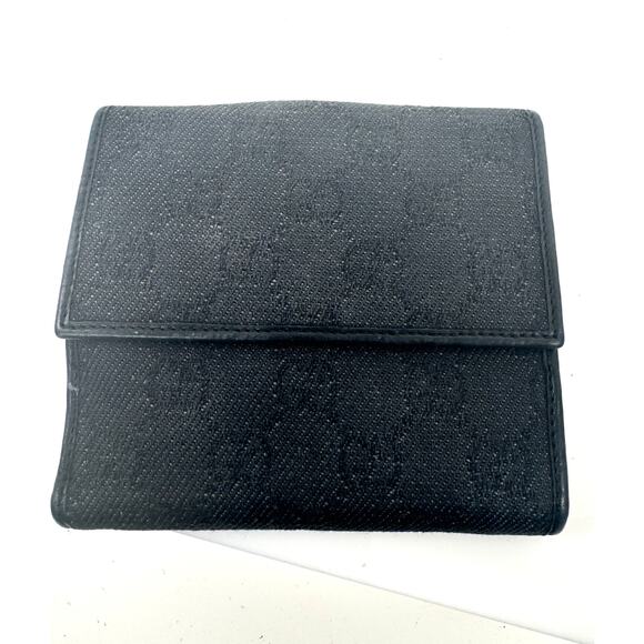 Gucci Black Monogram Canvas Metal Bar Snap Small Wallet - Picture 1 of 8